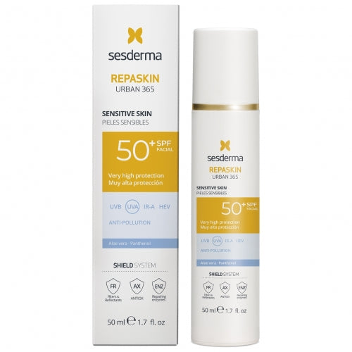 SESDERMA REPASKIN URBAN 365 VEIDO KREMAS NUO SAULĖS JAUTRIAI ODAI SPF50+, 50ml